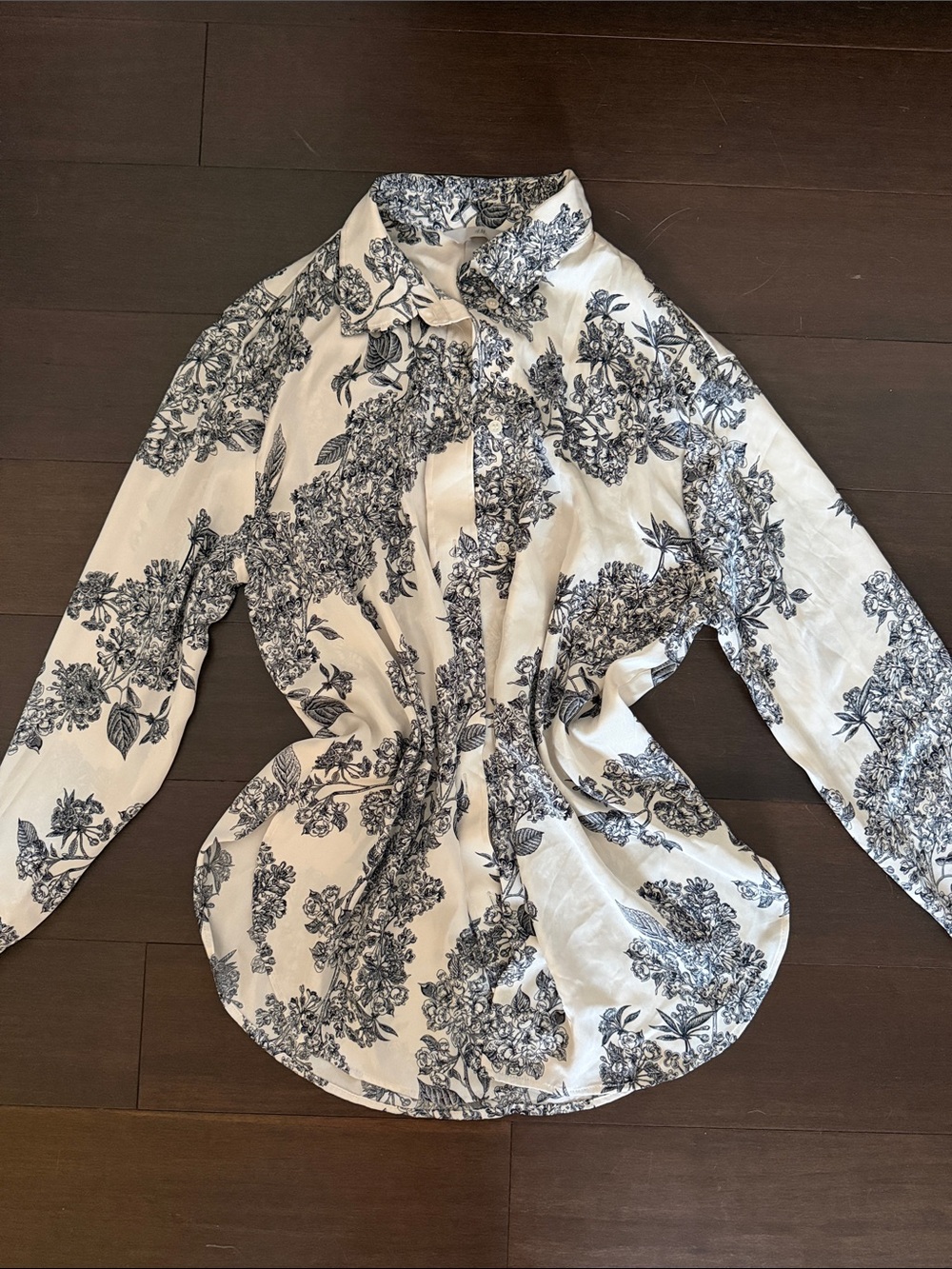 H&M Button-Down Shirt with Black Floral Print